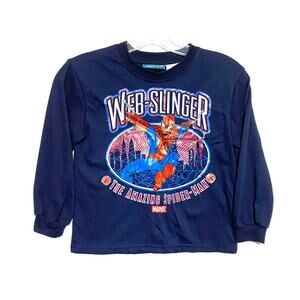 Marvel Amazing Spiderman Webslinger Blue Long Sleeve Shirt Boys 7 Cartoon Casual